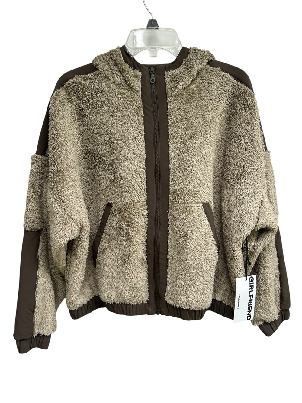 NWT Girlfriend Collective Full Zip Hooded Jacket Teddy Fleece Brown Womens XL